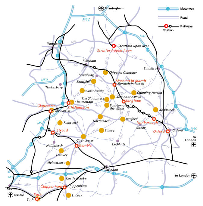 cotswold executive cars map of the cotswolds market towns and villages